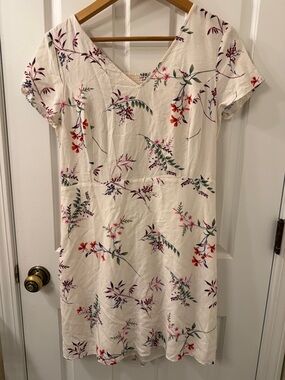Old Navy Cream Midi Dress with Pink, Green & Red Floral Print